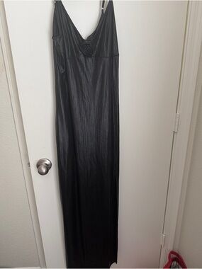 Classic Black Slip Dress with Rose Detail